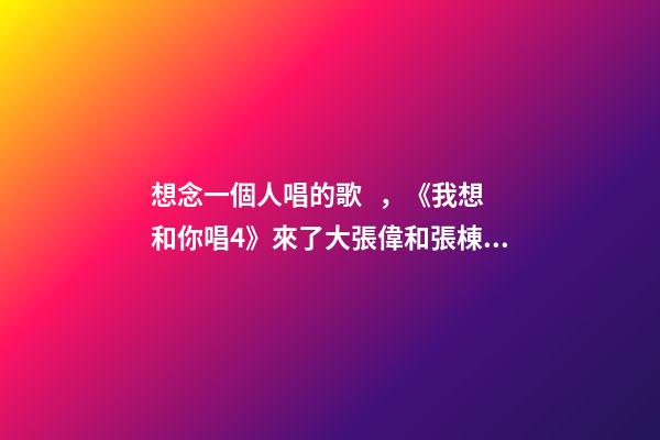想念一個人唱的歌，《我想和你唱4》來了大張偉和張棟梁